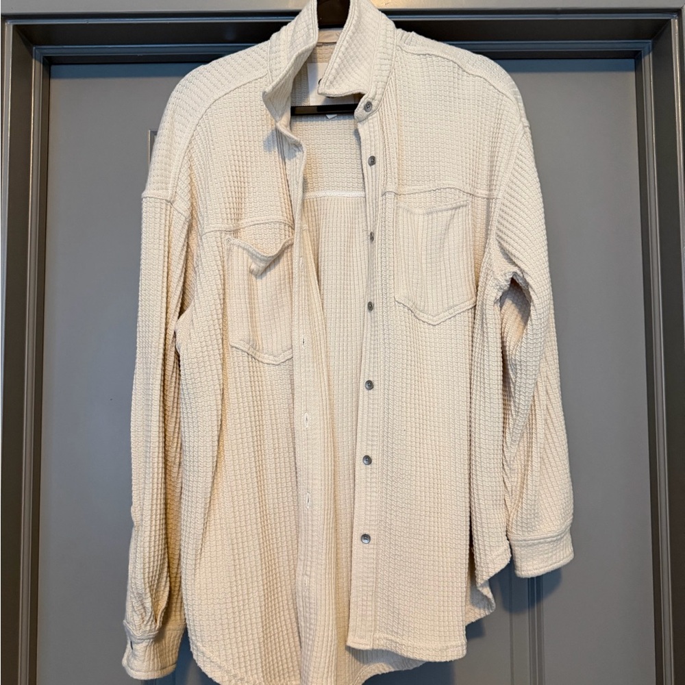 Aerie Off-White Waffle Knit button up